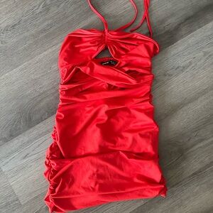 SHEIN red cutout bodycon halter dress